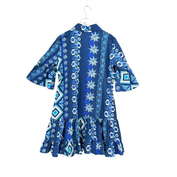 La Double J Choux Costiera Blue Print Flounce Cotton Poplin Mini Shirt Dress - Picture 13 of 16